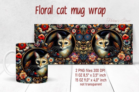 Download Flowers Cat Mug Wrap Sublimation Designs - Designs Collection