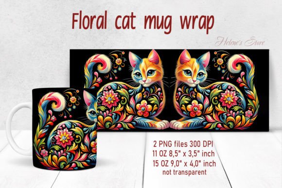 Download Flowers Cat Mug Wrap Sublimation Designs - Designs Collection