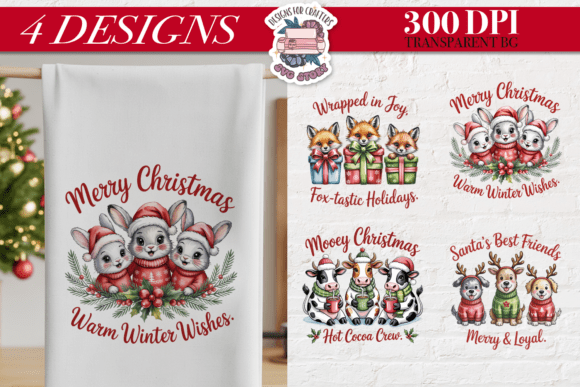 Download Christmas Cute Animals 4 Designs PNG - Designs Collection