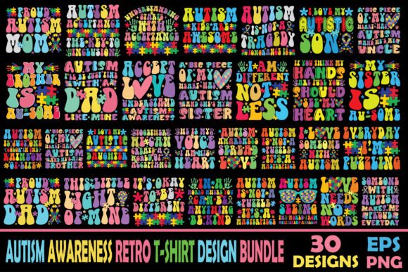 Download Autism Awareness Retro Designs Bundle - Designs Collection
