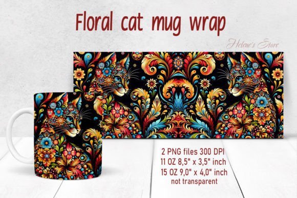 Download Flowers Cat Mug Wrap Sublimation Designs - Designs Collection