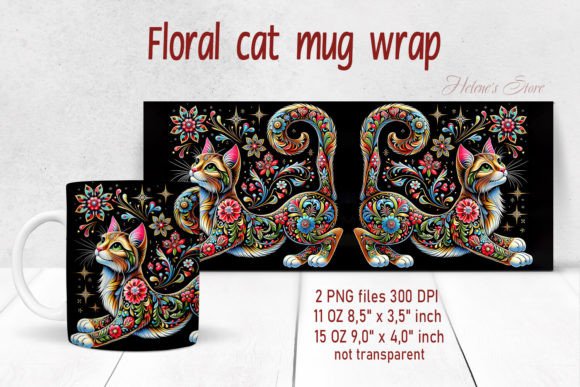 Download Flowers Cat Mug Wrap Sublimation Designs - Designs Collection