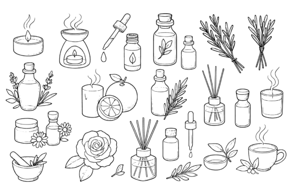 Download Aromatherapy Essentials Line Art - Aromatherapy Collection