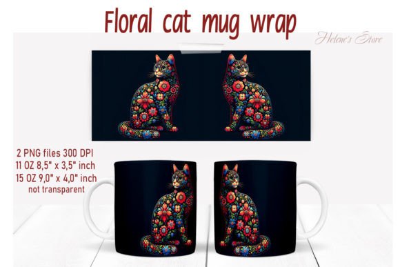 Download Flowers Cat Mug Wrap Sublimation Designs - Designs Collection