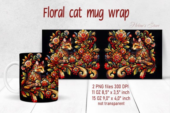 Download Flowers Cat Mug Wrap Sublimation Designs - Designs Collection